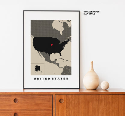 USA Map Print - Personalised Map Gift - Framed or Canvas Options Available - Custom Text Options - Personalised Gift - North America - US States & Islands