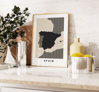 Spain Map Print - Personalised Map Gift - Framed or Canvas Options Available - Custom Text Options - Personalised Gift - Europe - Spain & Islands