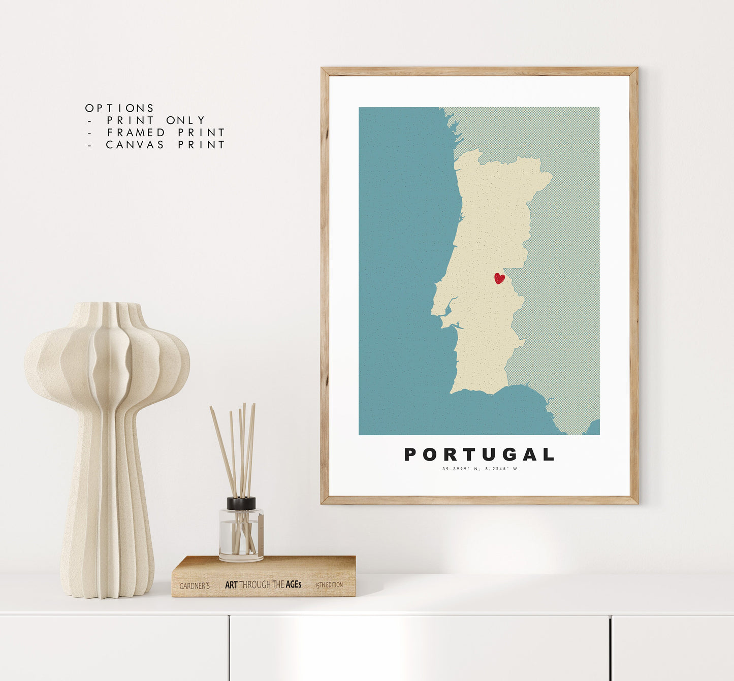 Portugal Map Print - Personalised Map Gift - Framed or Canvas Options Available - Custom Text Options - Personalised Gift - Europe - Portugal & Islands