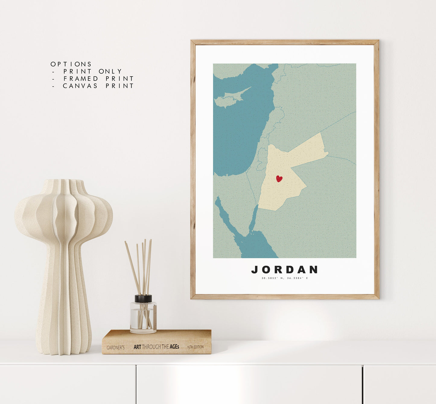 Jordan Map Print - Personalised Map Gift - Framed or Canvas Options Available - Custom Text Options - Personalised Gift - Middle East