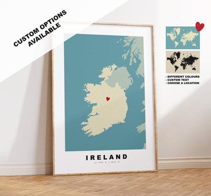 Ireland Map Print - Personalised Map Gift - Framed or Canvas Options Available - Custom Text Options - Personalised Gift - Europe