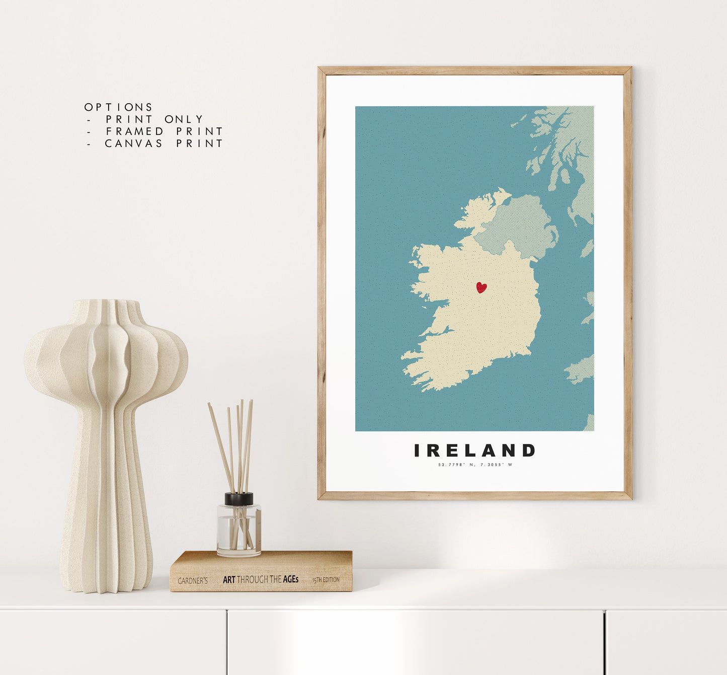 Ireland Map Print - Personalised Map Gift - Framed or Canvas Options Available - Custom Text Options - Personalised Gift - Europe