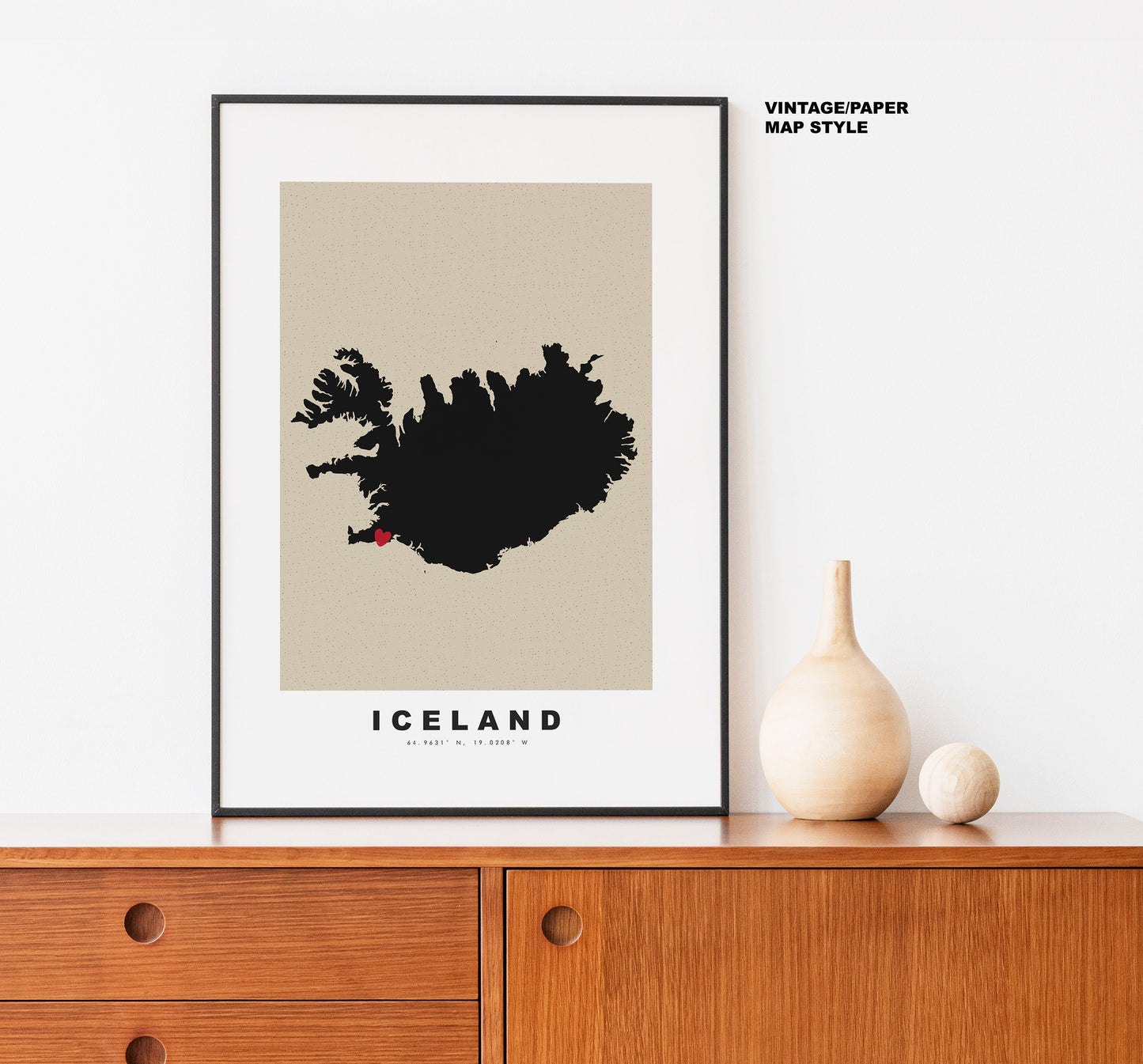 Iceland Map Print - Personalised Map Gift - Framed or Canvas Options Available - Custom Text Options - Personalised Gift - Europe