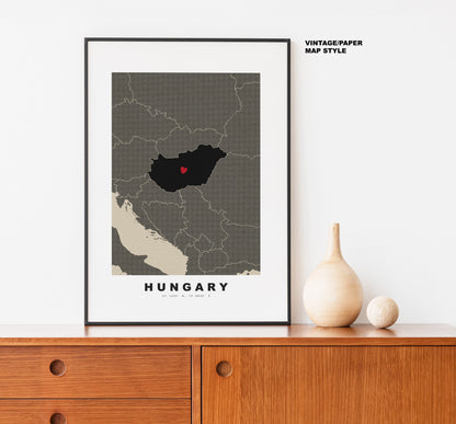 Hungary Map Print - Personalised Map Gift - Framed or Canvas Options Available - Custom Text Options - Personalised Gift - Europe