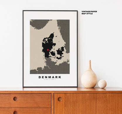 Denmark Map Print - Personalised Map Gift - Framed or Canvas Options Available - Custom Text Options - Personalised Gift - Europe