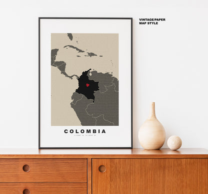Colombia Map Print - Personalised Map Gift - Framed or Canvas Options Available - Custom Text Options - Personalised Gift - South America