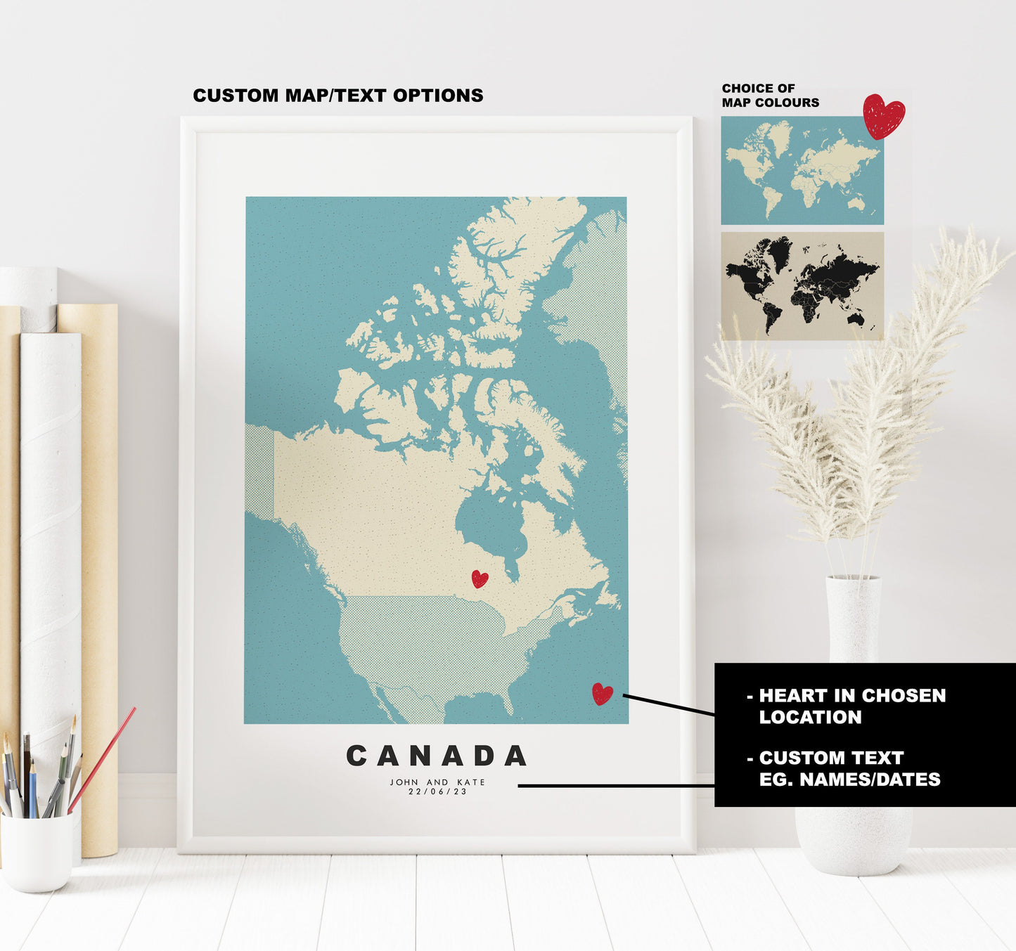 Canada Map Print - Personalised Map Gift - Framed or Canvas Options Available - Custom Text Options - Personalised Gift - North America