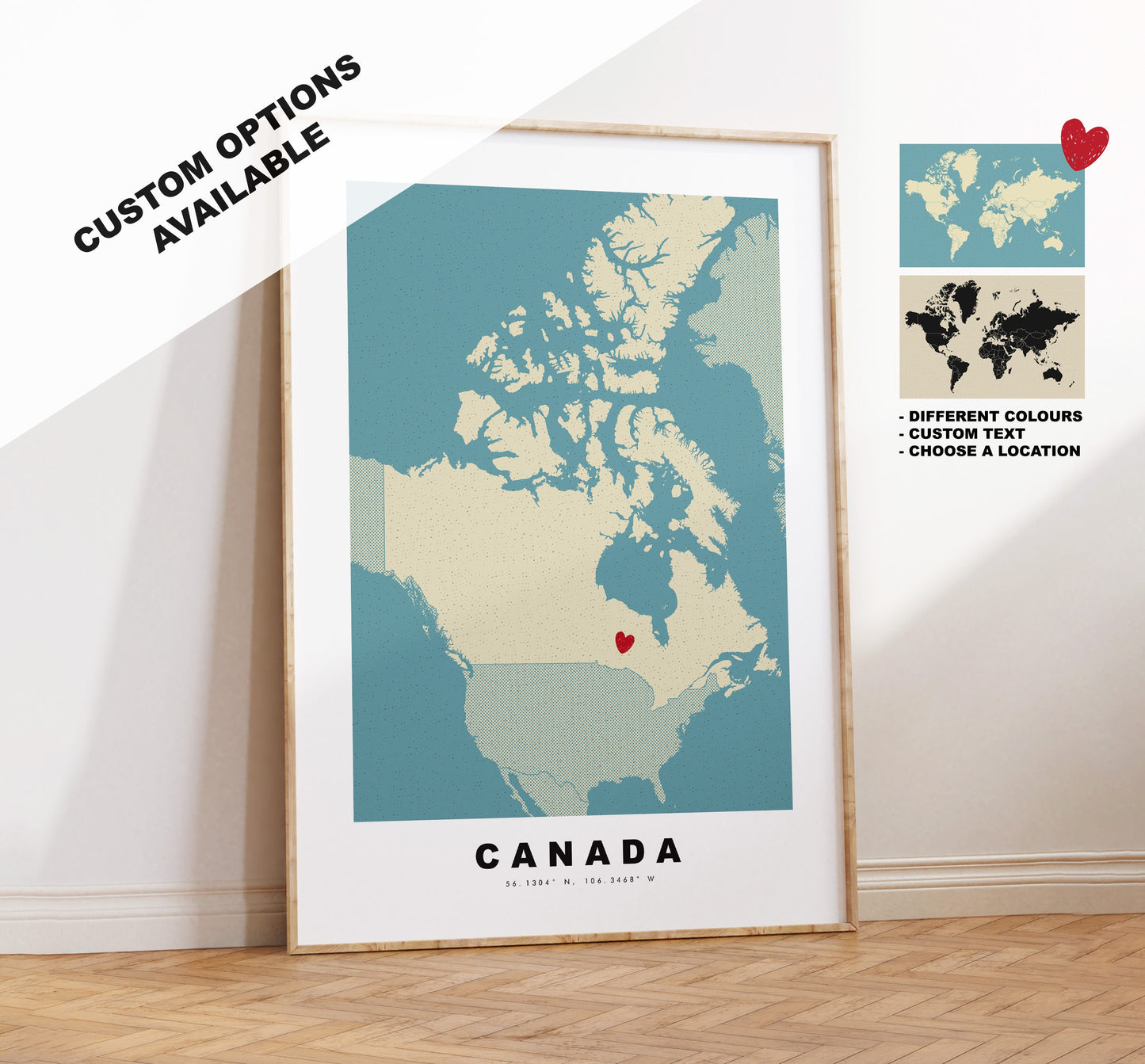 Canada Map Print - Personalised Map Gift - Framed or Canvas Options Available - Custom Text Options - Personalised Gift - North America