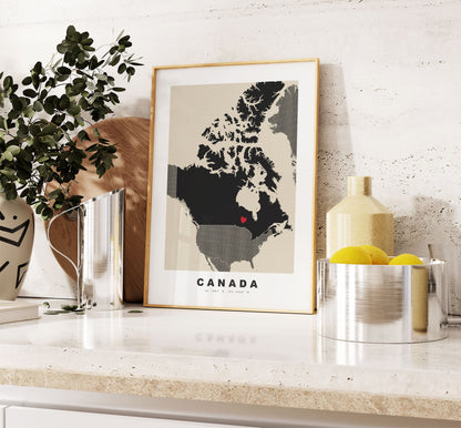 Canada Map Print - Personalised Map Gift - Framed or Canvas Options Available - Custom Text Options - Personalised Gift - North America