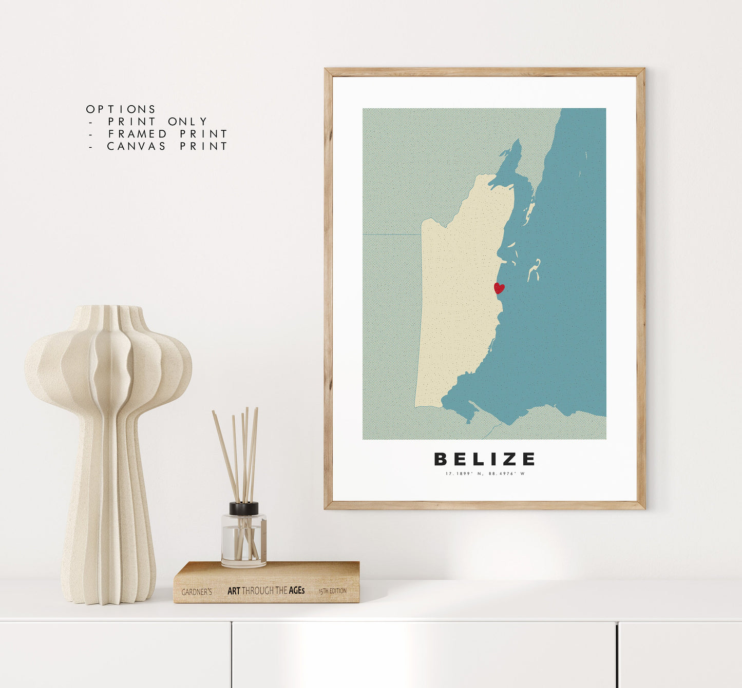 Belize Map Print - Personalised Map Gift - Framed or Canvas Options Available - Custom Text Options - Personalised Gift - South America