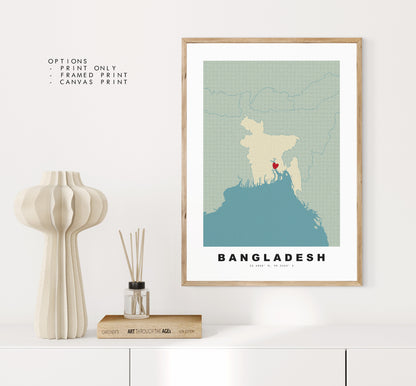 Bangladesh Map Print - Personalised Map Gift - Framed or Canvas Options Available - Custom Text Options - Personalised Gift - Asia