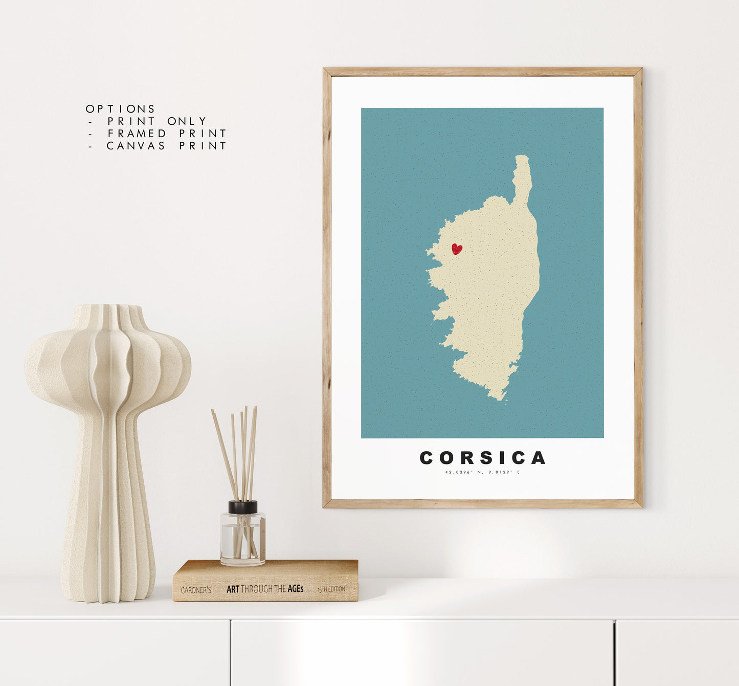 Corsica Map Print - Personalised Map Gift - Framed or Canvas Options Available - Custom Text Options - Personalised Gift - Europe