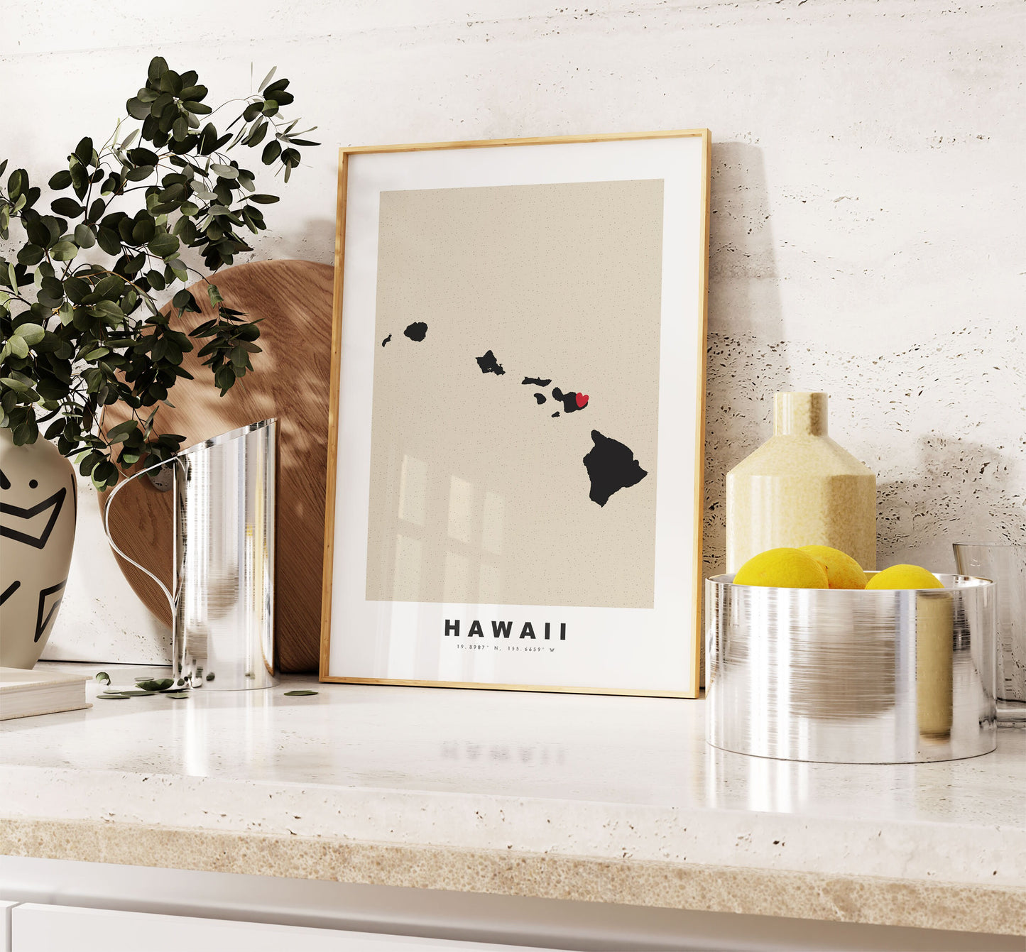 Hawaii Map Print - Personalised Map Gift - Framed or Canvas Options Available - Custom Text Options - Personalised Gift - US States & Islands