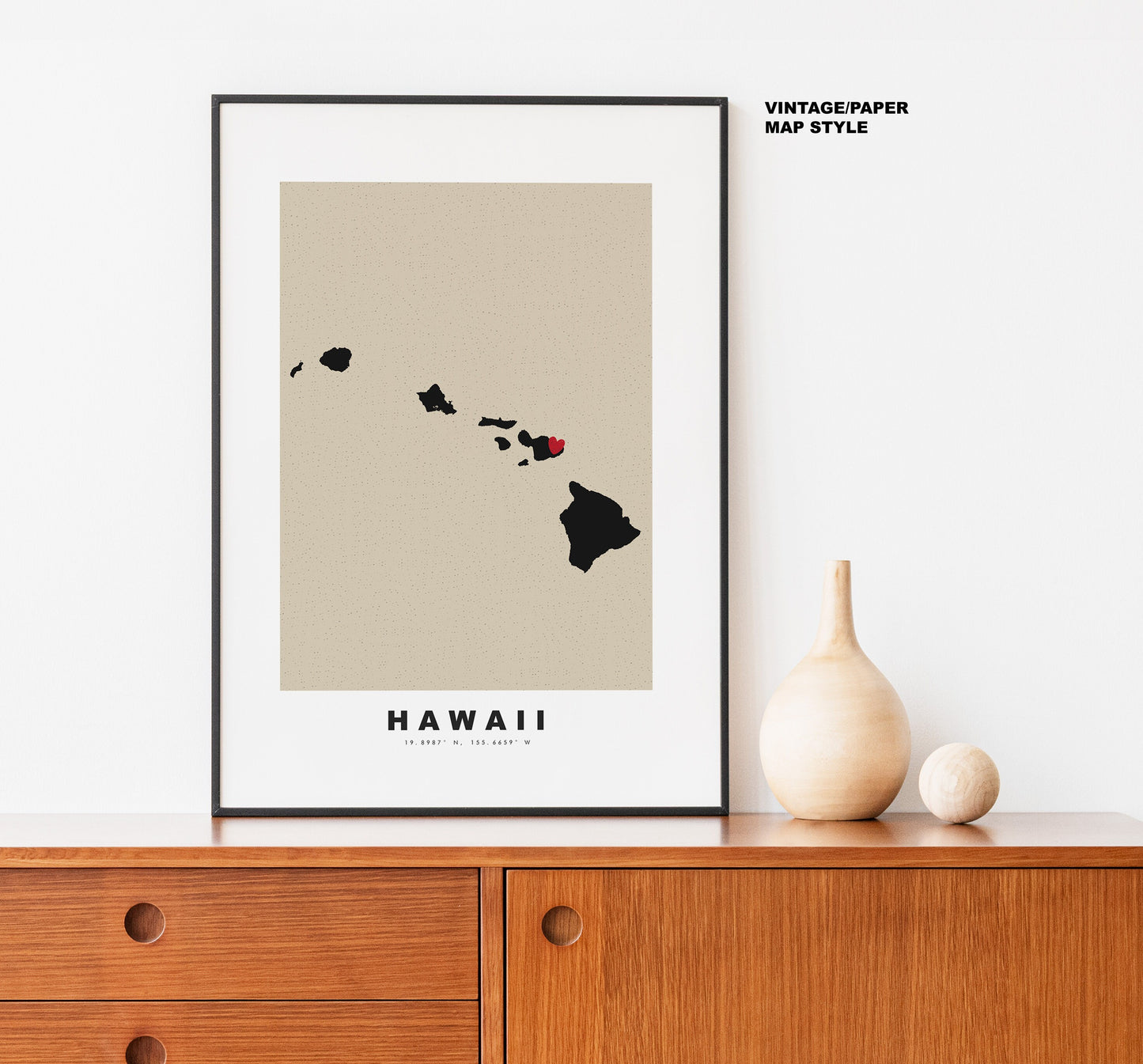 Hawaii Map Print - Personalised Map Gift - Framed or Canvas Options Available - Custom Text Options - Personalised Gift - US States & Islands