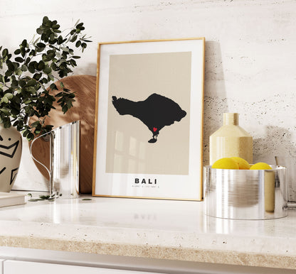 Bali Map Print - Personalised Map Gift - Framed or Canvas Options Available - Custom Text Options - Personalised Gift - Asia