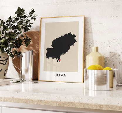 Ibiza Map Print - Personalised Map Gift - Framed or Canvas Options Available - Custom Text Options - Personalised Gift - Spain & Islands