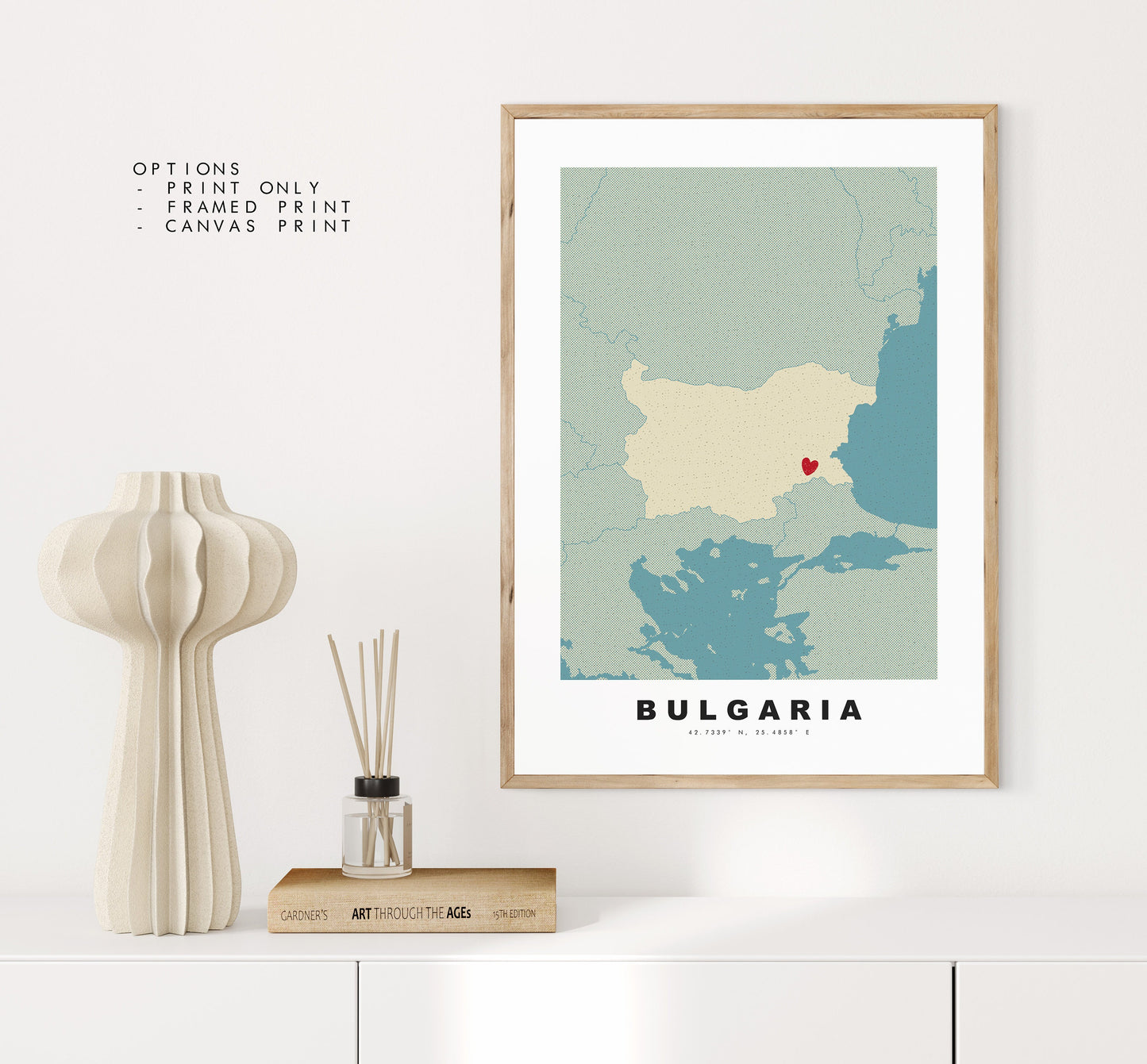 Bulgaria Map Print - Personalised Map Gift - Framed or Canvas Options Available - Custom Text Options - Personalised Gift - Europe