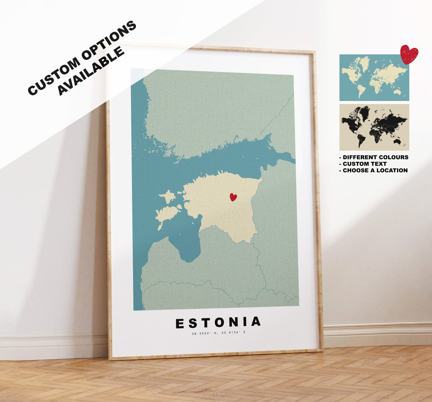 Estonia Map Print - Personalised Map Gift - Framed or Canvas Options Available - Custom Text Options - Personalised Gift - Europe