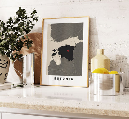 Estonia Map Print - Personalised Map Gift - Framed or Canvas Options Available - Custom Text Options - Personalised Gift - Europe