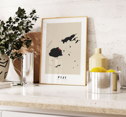 Fiji Map Print - Personalised Map Gift - Framed or Canvas Options Available - Custom Text Options - Personalised Gift - Oceania