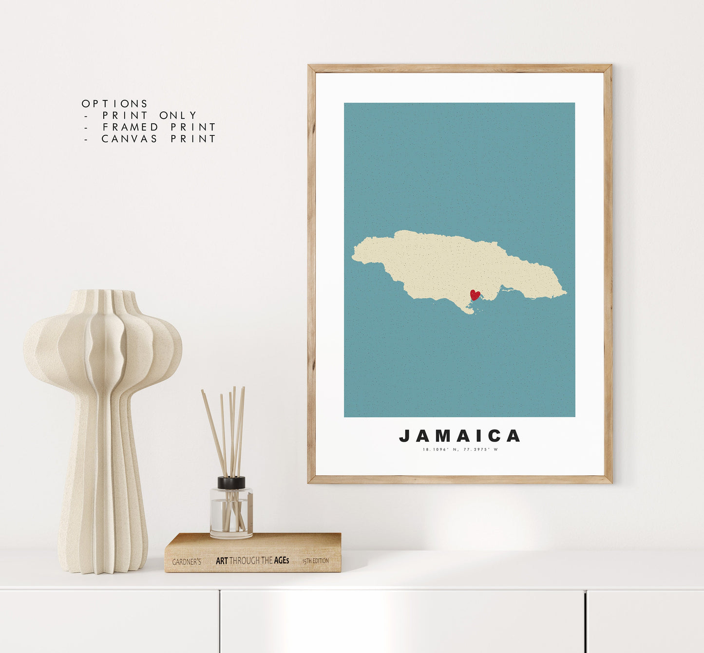 Jamaica Map Print - Personalised Map Gift - Framed or Canvas Options Available - Custom Text Options - Personalised Gift - Caribbean