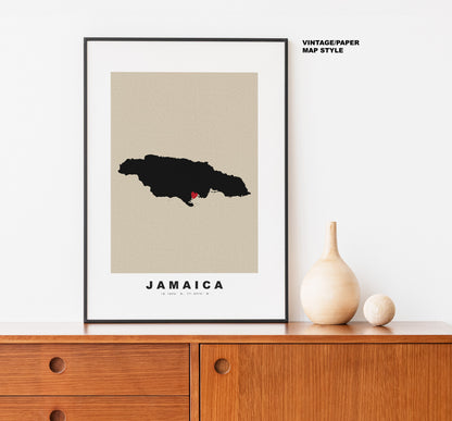 Jamaica Map Print - Personalised Map Gift - Framed or Canvas Options Available - Custom Text Options - Personalised Gift - Caribbean