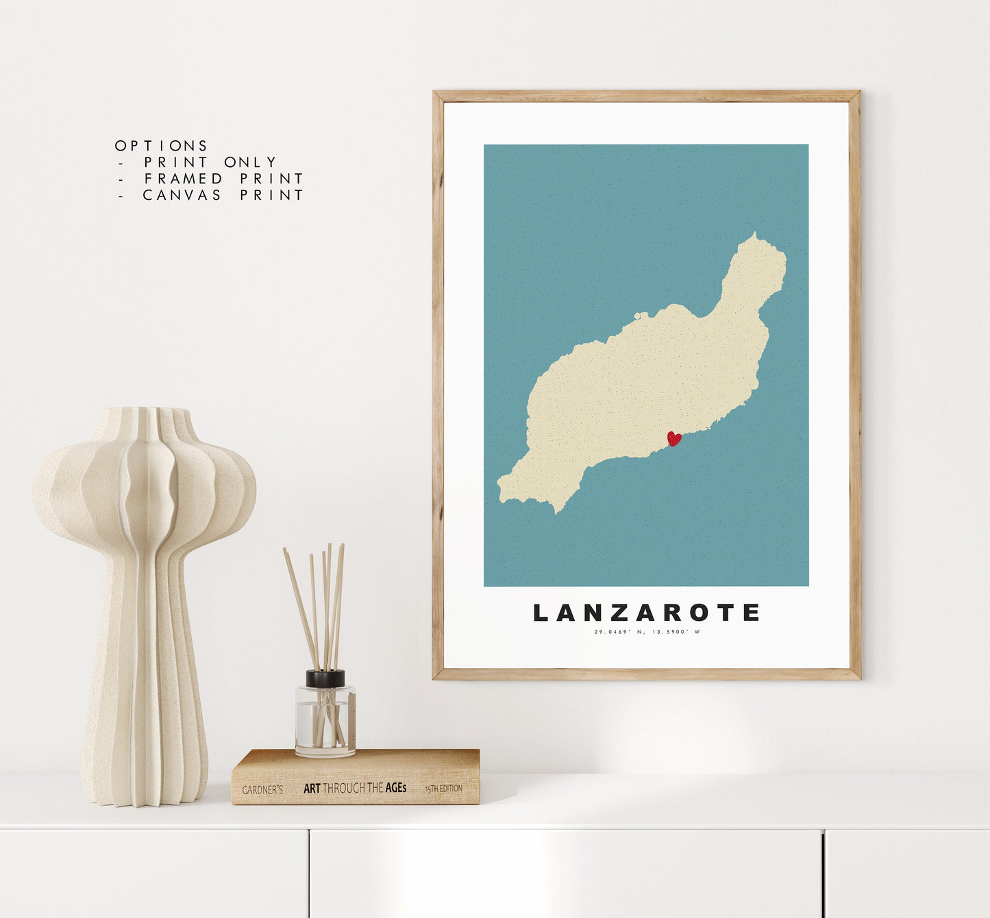 Lanzarote Map Print - Personalised Map Gift - Framed or Canvas Options Available - Custom Text Options - Personalised Gift - Spain & Islands