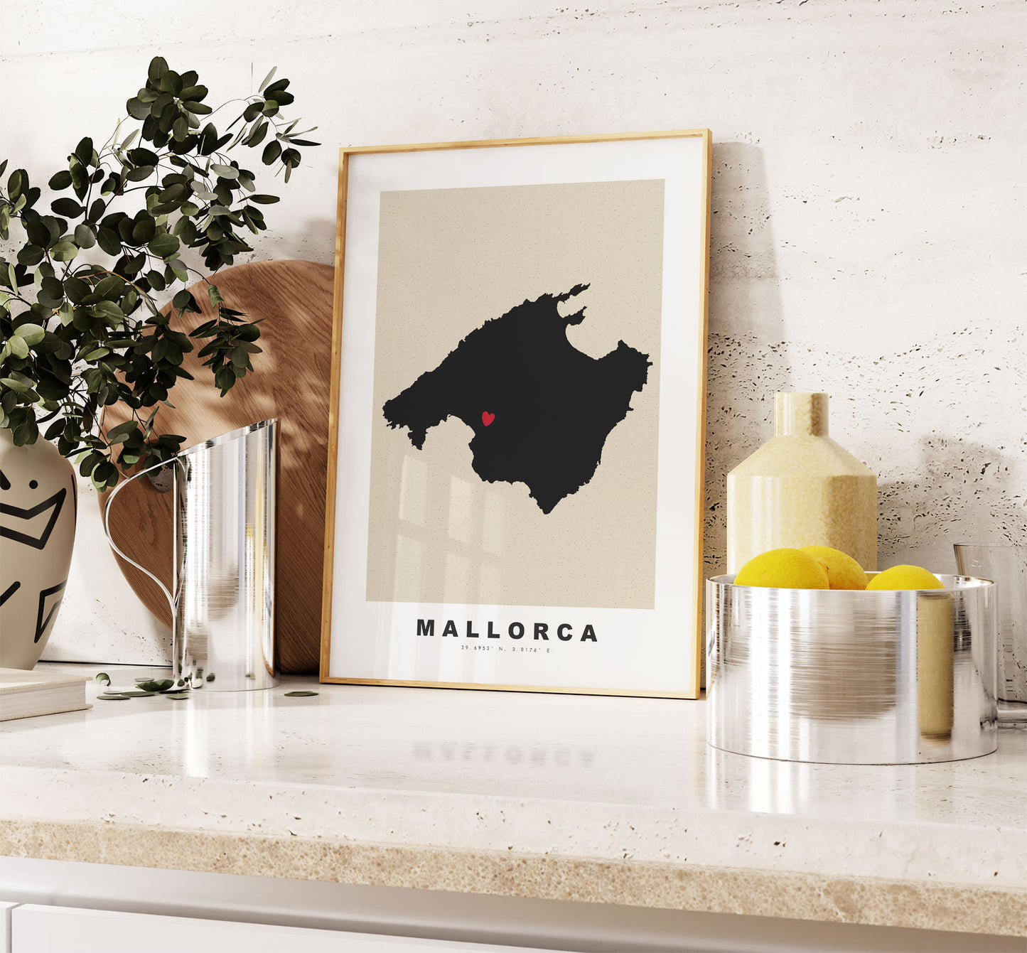 Mallorca Map Print - Personalised Map Gift - Framed or Canvas Options Available - Custom Text Options - Personalised Gift - Spain & Islands