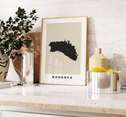 Menorca Map Print - Personalised Map Gift - Framed or Canvas Options Available - Custom Text Options - Personalised Gift - Spain & Islands