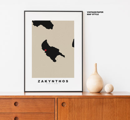 Zakynthos Map Print - Personalised Map Gift - Framed or Canvas Options Available - Custom Text Options - Personalised Gift - Greece & Islands