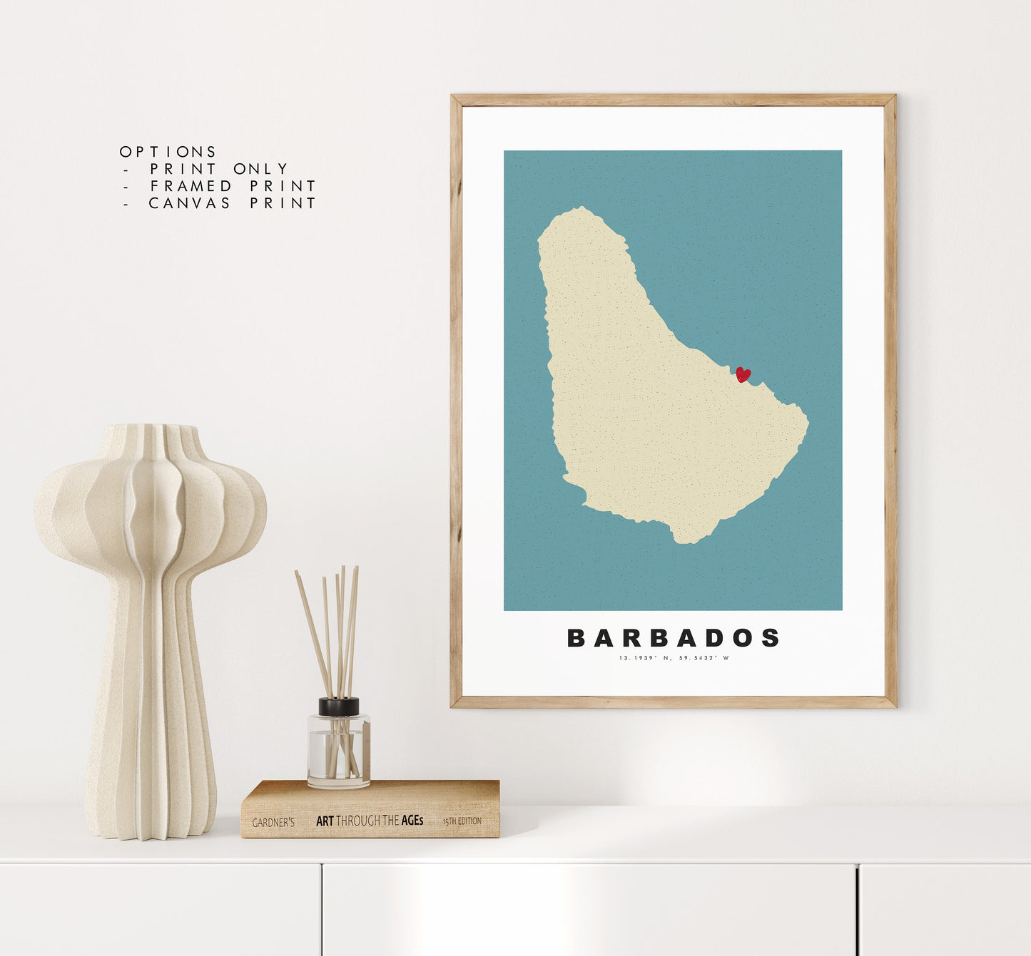 Barbados Map Print - Personalised Map Gift - Framed or Canvas Options Available - Custom Text Options - Personalised Gift - Caribbean