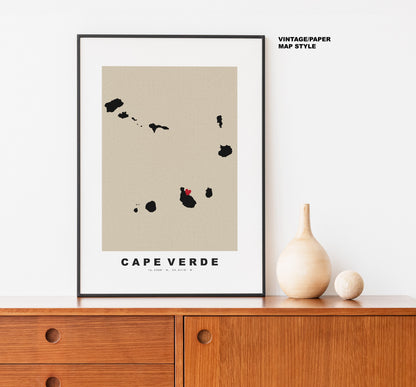 Cape Verde Map Print - Personalised Map Gift - Framed or Canvas Options Available - Custom Text Options - Personalised Gift - Africa