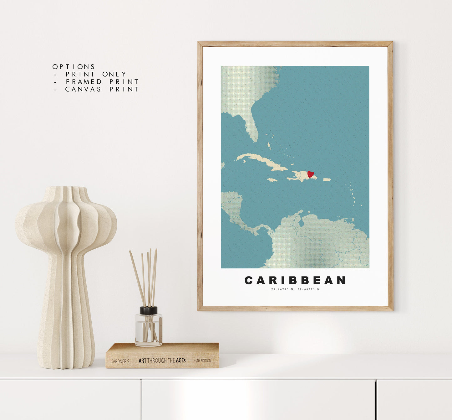 Caribbean Map Print - Personalised Map Gift - Framed or Canvas Options Available - Custom Text Options - Personalised Gift - Carribean