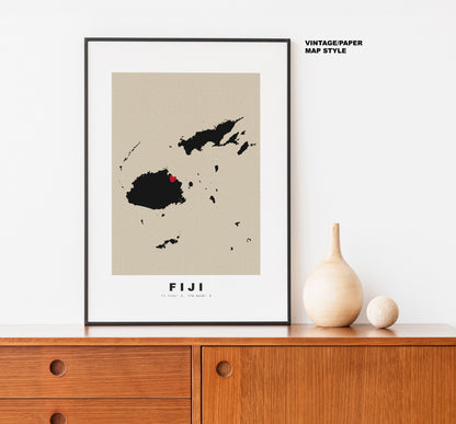 Fiji Map Print - Personalised Map Gift - Framed or Canvas Options Available - Custom Text Options - Personalised Gift - Oceania