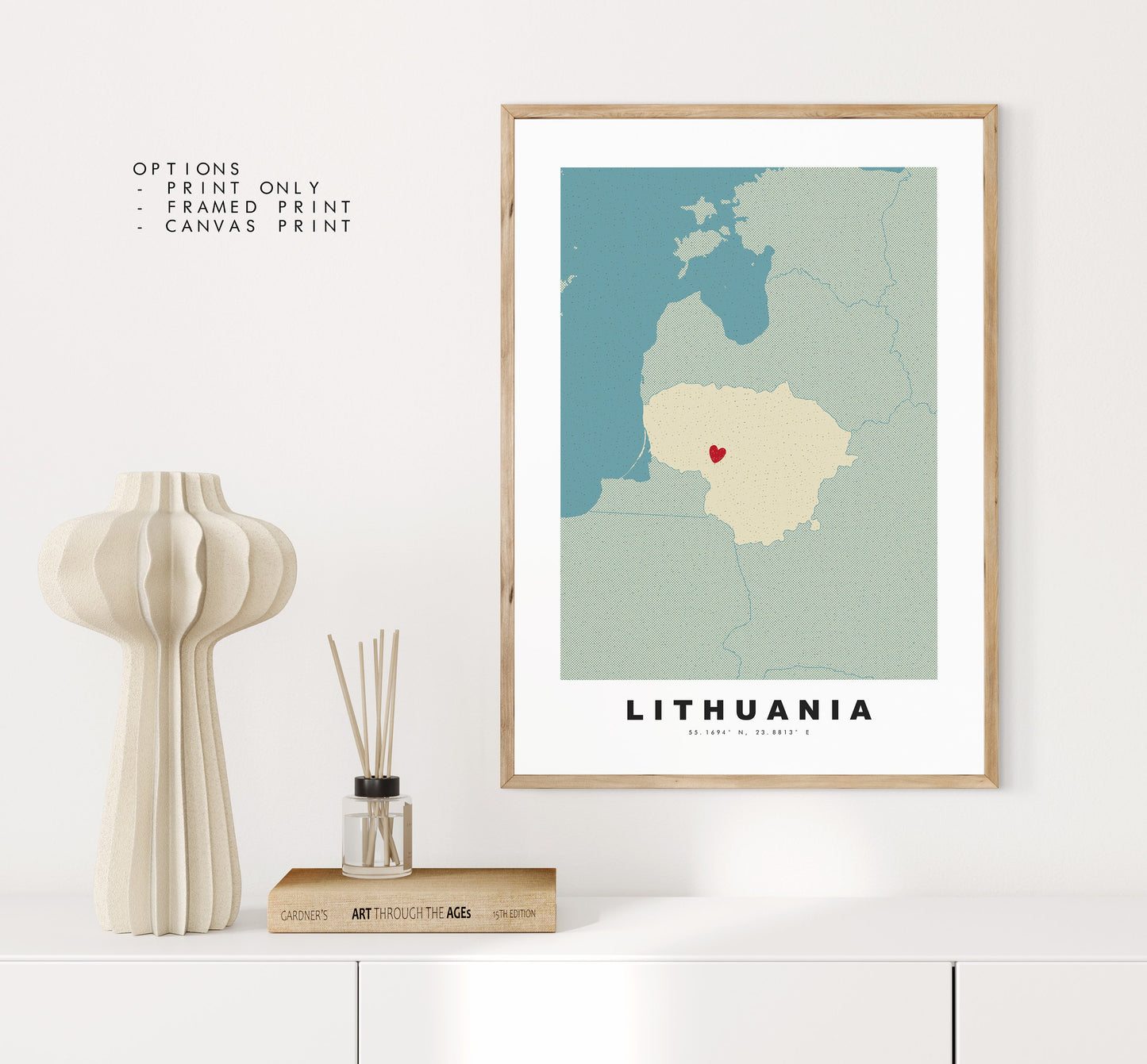 Lithuania Map Print - Personalised Map Gift - Framed or Canvas Options Available - Custom Text Options - Personalised Gift - Europe