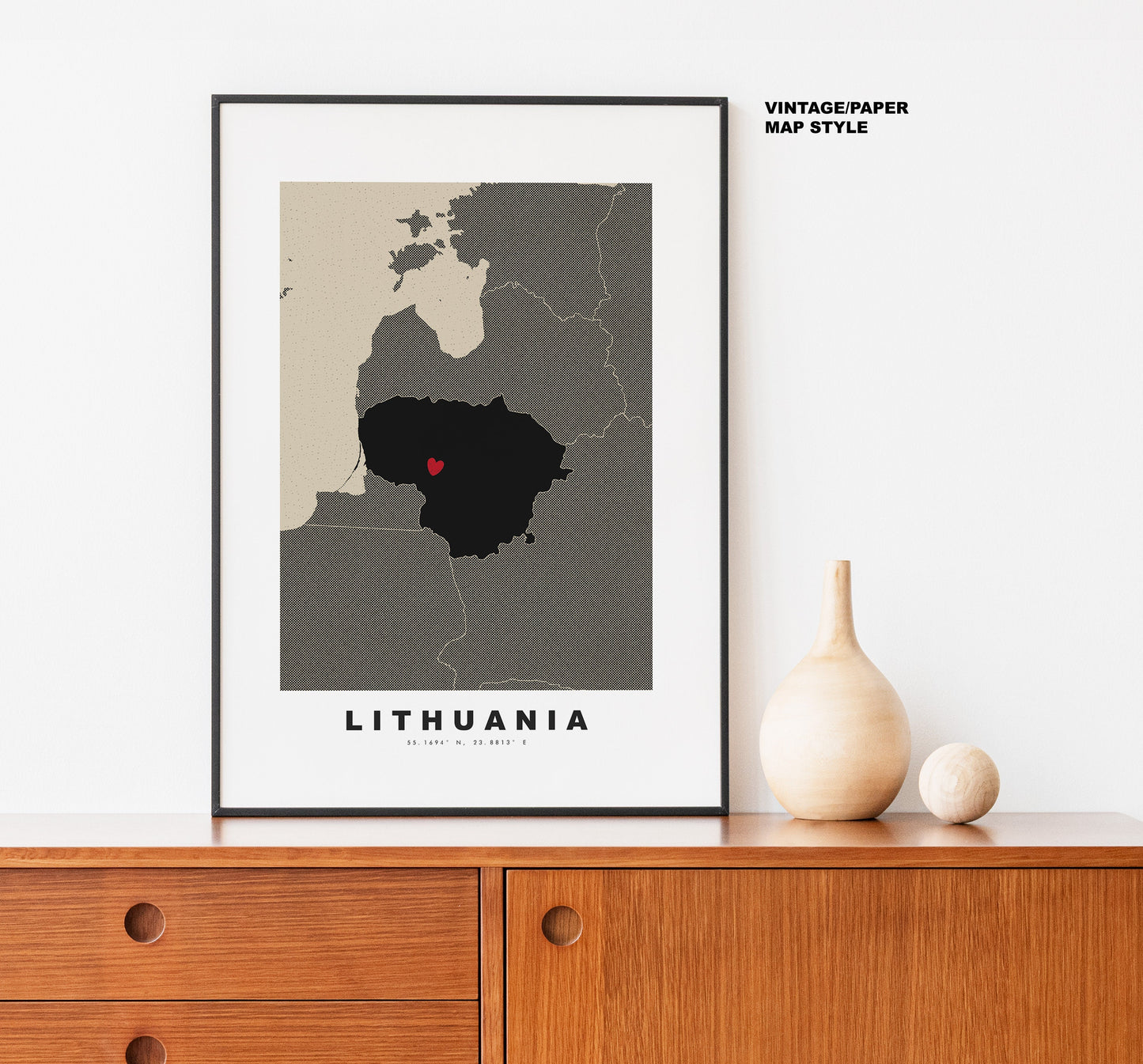 Lithuania Map Print - Personalised Map Gift - Framed or Canvas Options Available - Custom Text Options - Personalised Gift - Europe