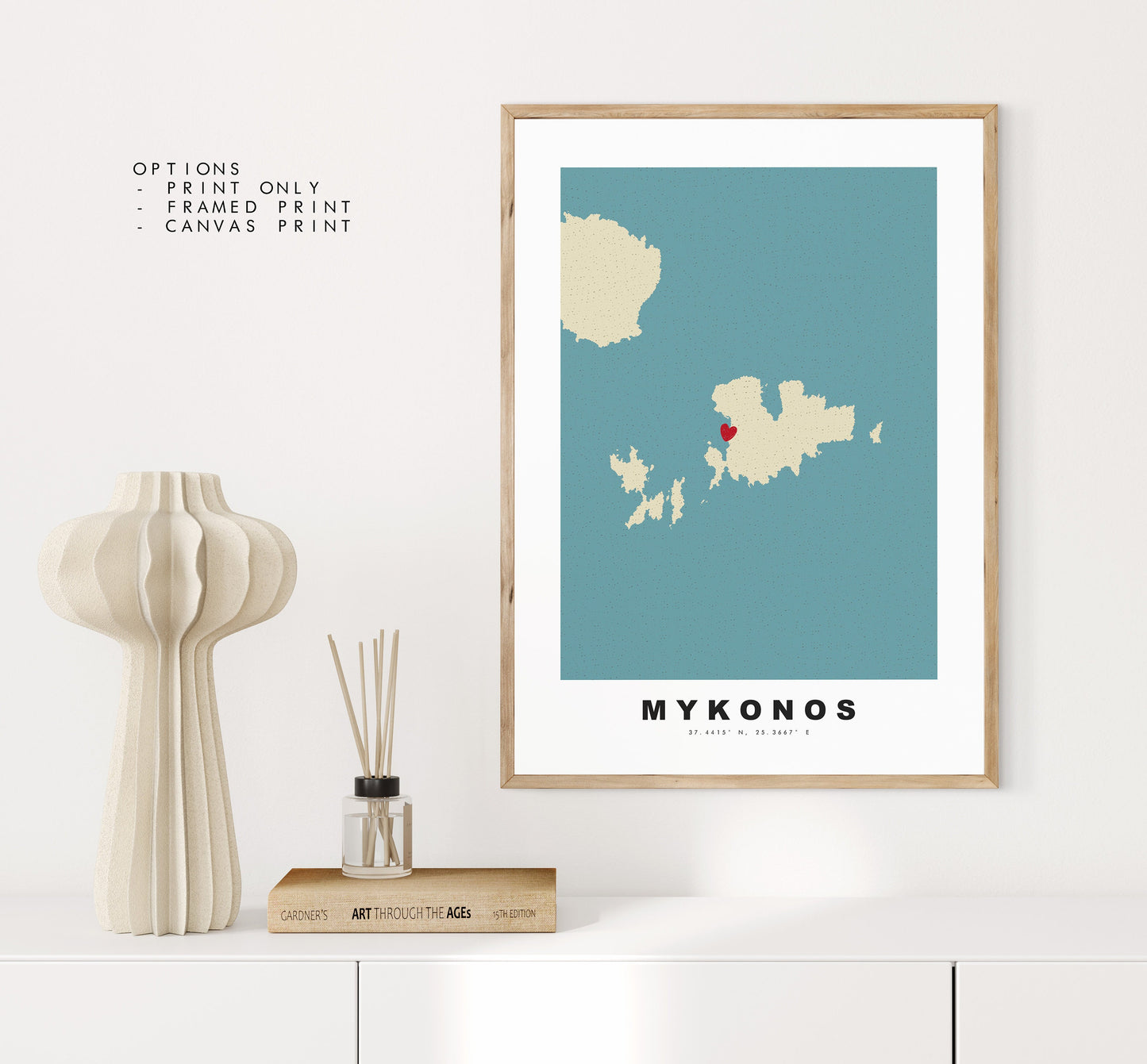 Mykonos Map Print - Personalised Map Gift - Framed or Canvas Options Available - Custom Text Options - Personalised Gift - Greece & Islands