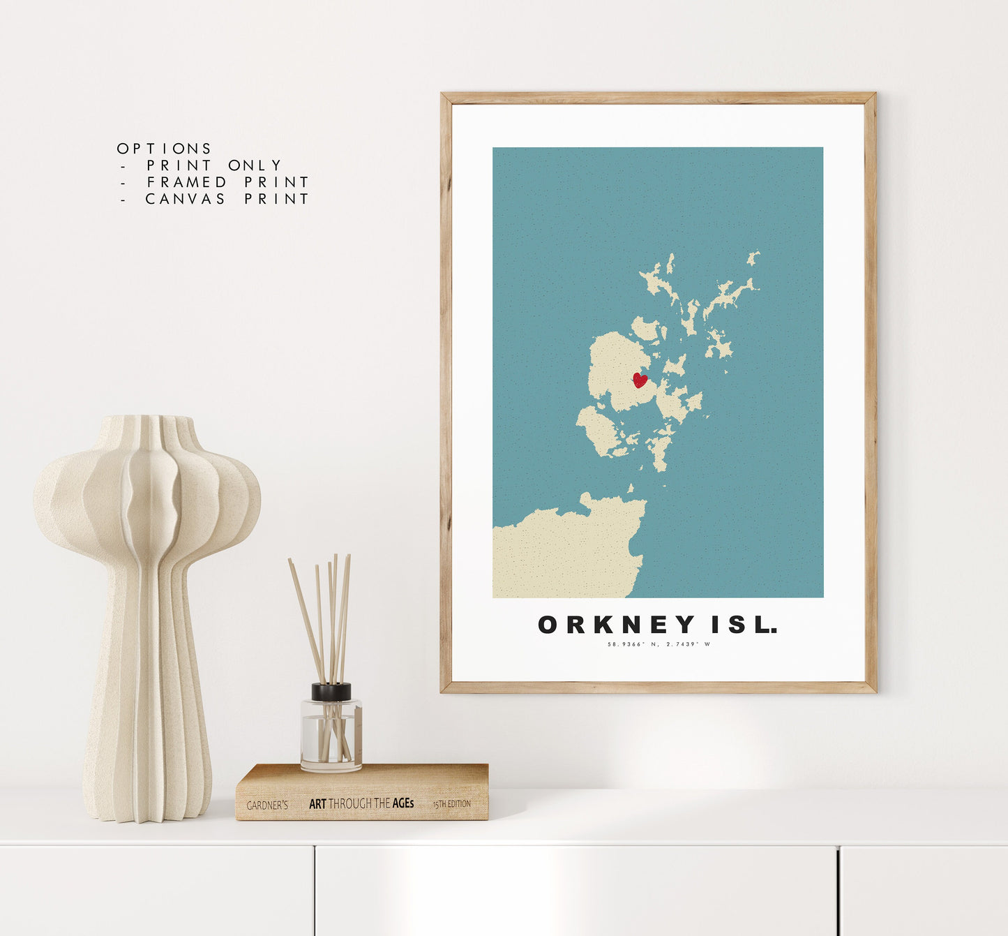 Orkney Map Print - Personalised Map Gift - Framed or Canvas Options Available - Custom Text Options - Personalised Gift - UK and Counties