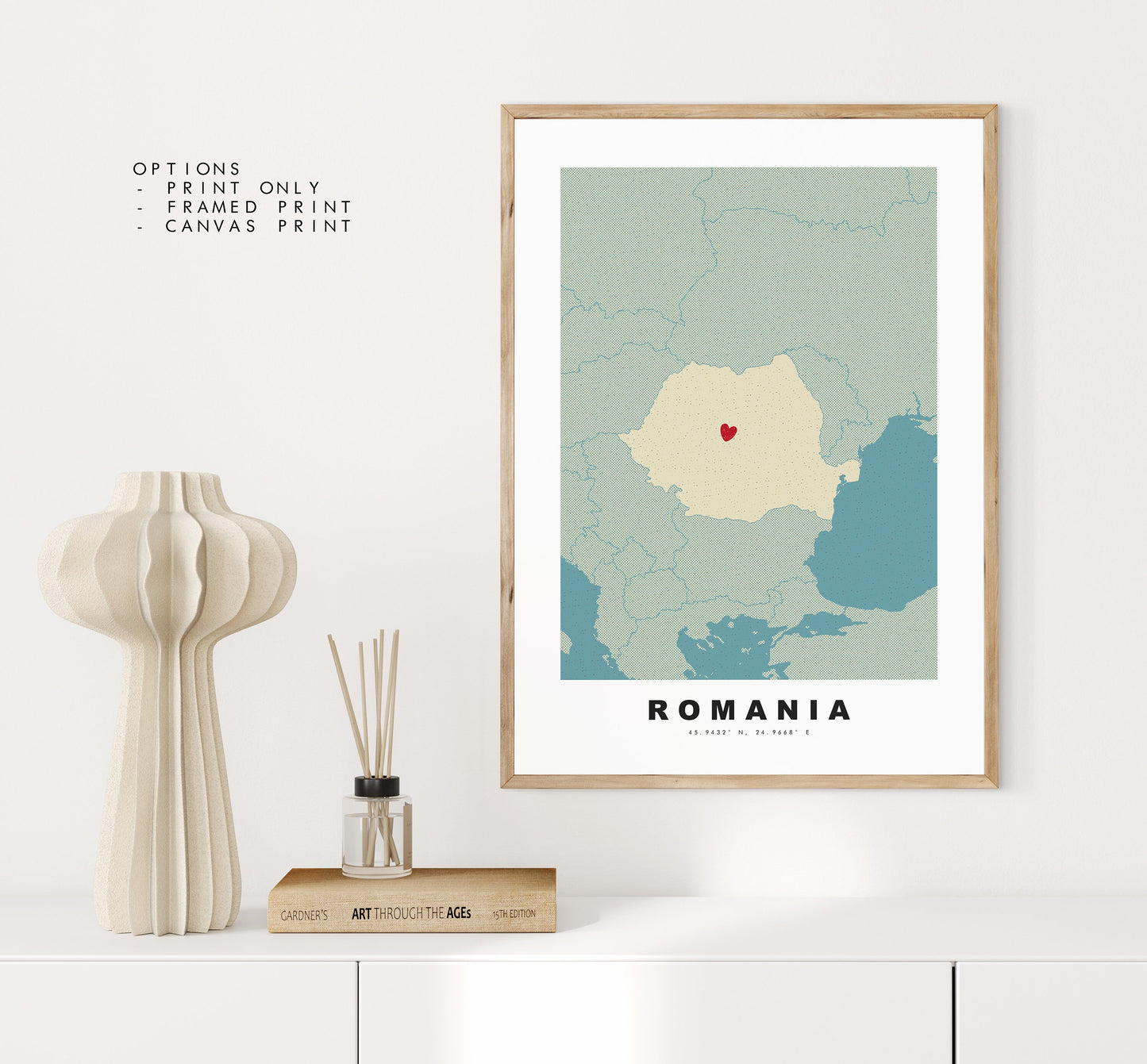 Romania Map Print - Personalised Map Gift - Framed or Canvas Options Available - Custom Text Options - Personalised Gift - Europe