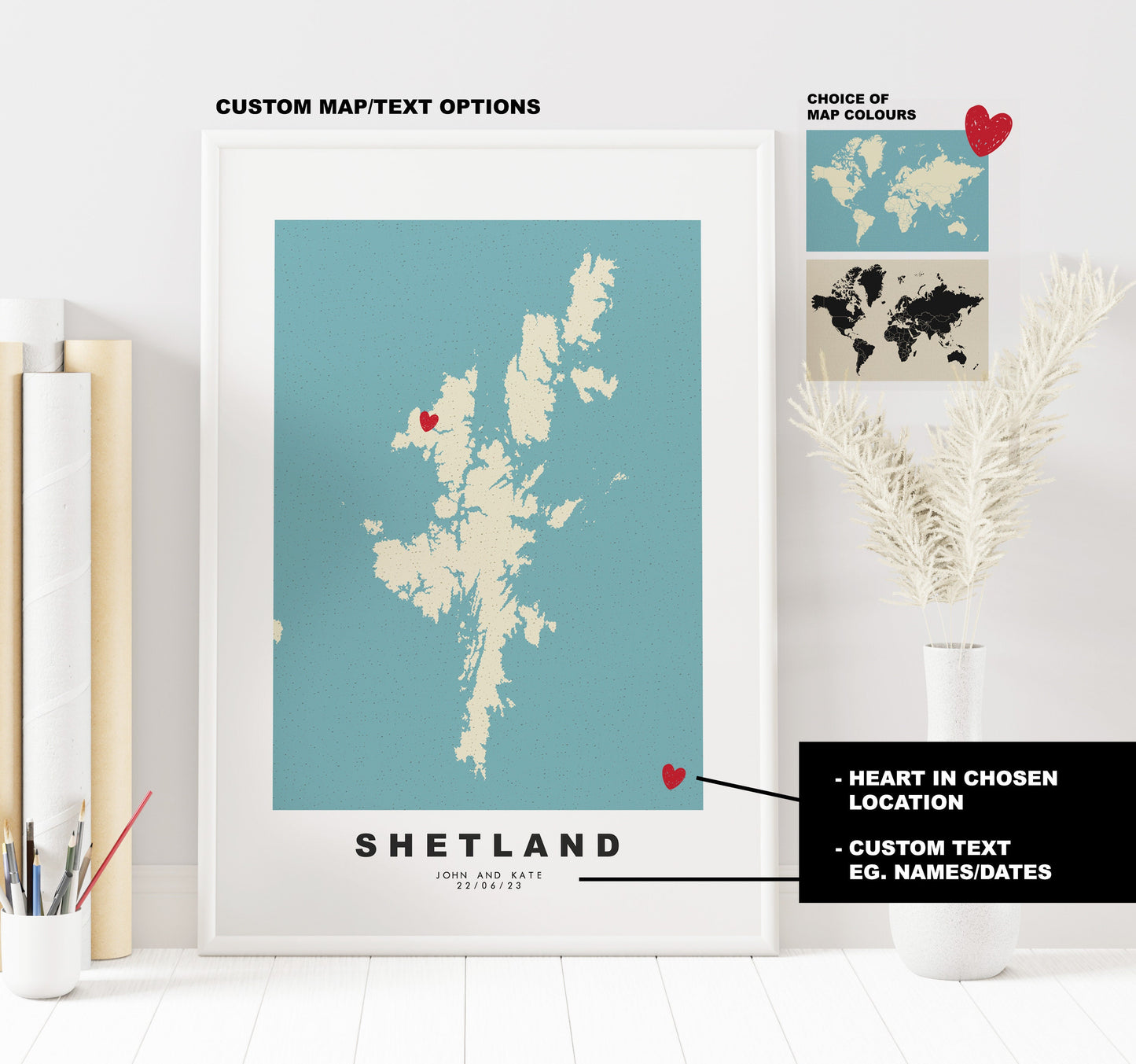 Shetland Map Print - Personalised Map Gift - Framed or Canvas Options Available - Custom Text Options - Personalised Gift - UK and Counties