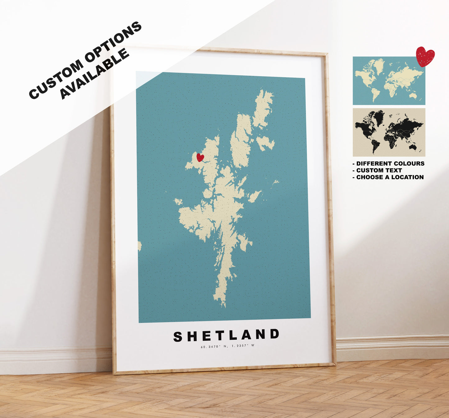 Shetland Map Print - Personalised Map Gift - Framed or Canvas Options Available - Custom Text Options - Personalised Gift - UK and Counties