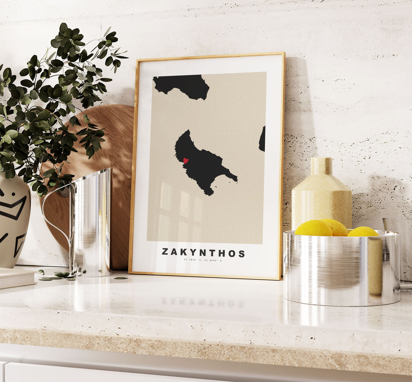 Zakynthos Map Print - Personalised Map Gift - Framed or Canvas Options Available - Custom Text Options - Personalised Gift - Greece & Islands