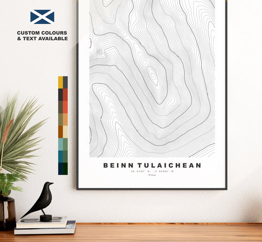 Beinn Tulaichean Print - Contour Map -  Beinn Tulaichean Poster - Scotland - Topographic Map - Print - Wall Art - Beinn Tulaichean Map