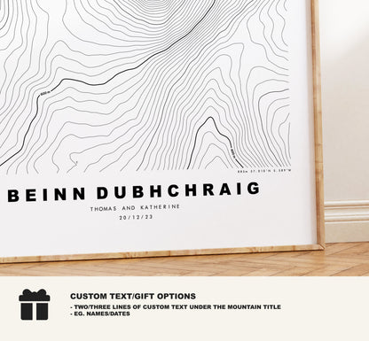 Beinn Dubhchraig Print - Contour Map - Beinn Dubhchraig Poster - Scotland - Topographic Map - Print - Wall Art - Beinn Dubhchraig Map