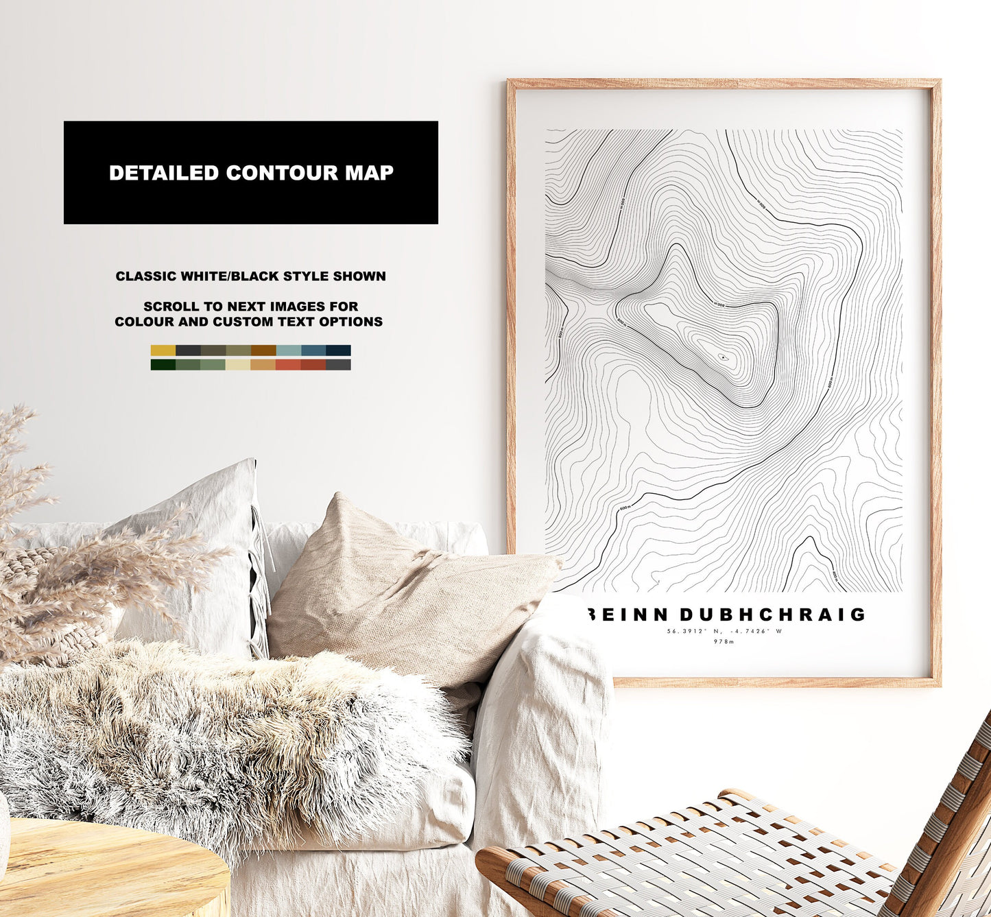 Beinn Dubhchraig Print - Contour Map - Beinn Dubhchraig Poster - Scotland - Topographic Map - Print - Wall Art - Beinn Dubhchraig Map