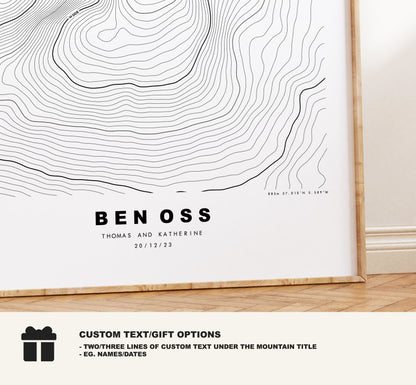 Ben Oss Print - Contour Map - Ben Oss Poster - Scotland - Topographic Map - Print - Wall Art - Beinn Os Map