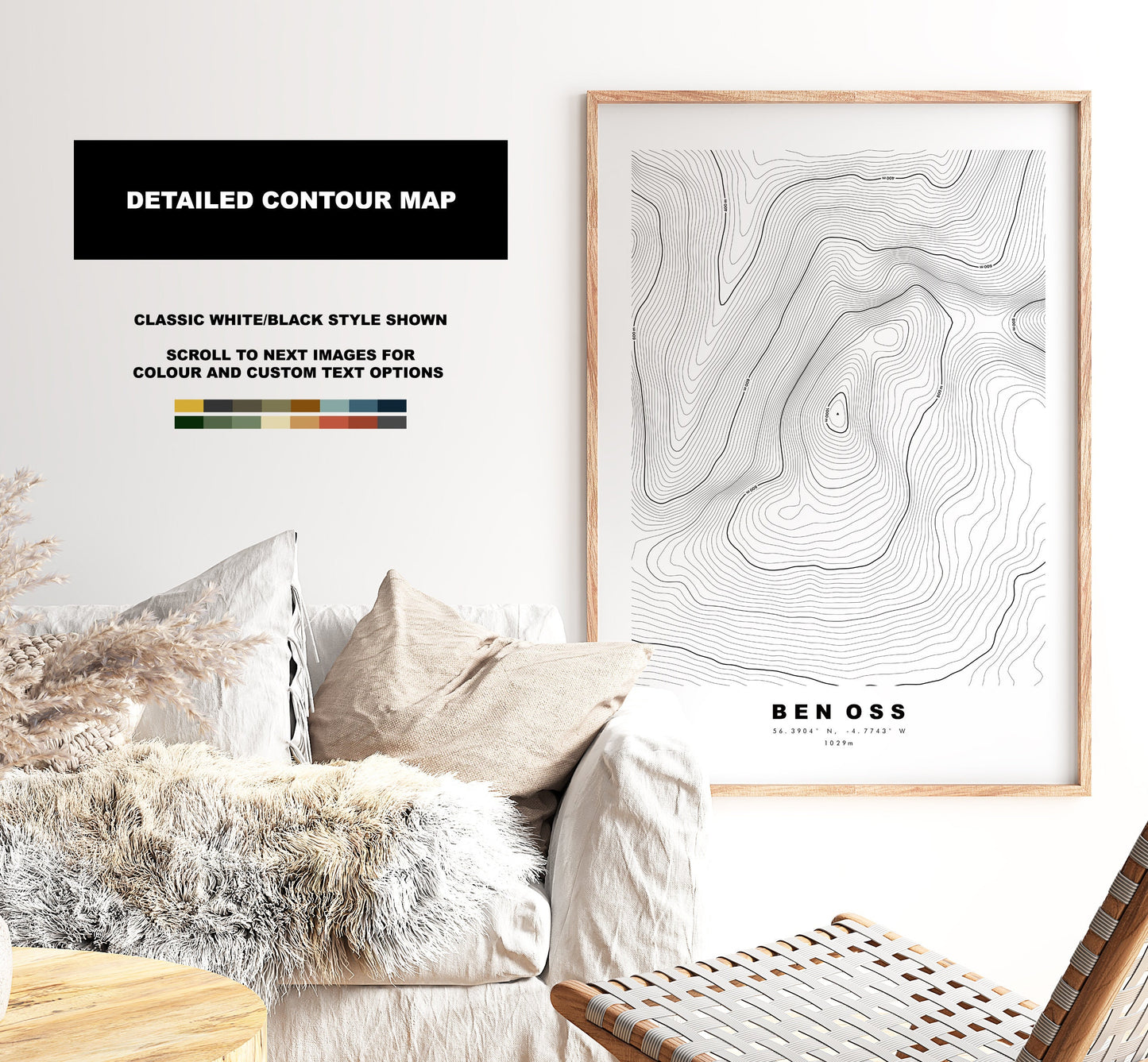 Ben Oss Print - Contour Map - Ben Oss Poster - Scotland - Topographic Map - Print - Wall Art - Beinn Os Map