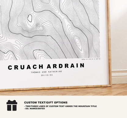 Cruach Ardrain Print - Contour Map - Cruach Ardrain Poster - Scotland - Topographic Map - Print - Wall Art - Cruach Ardrain Map