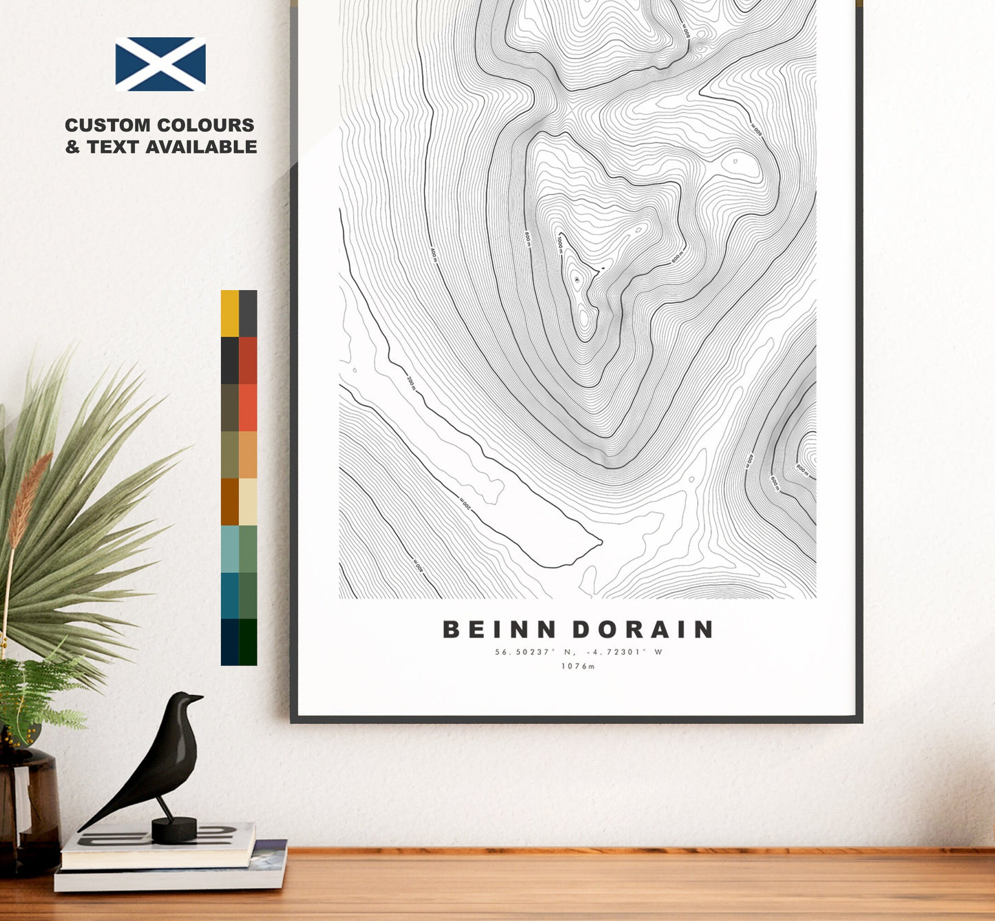 Bienn Dorain Print - Contour Map - Bienn Dorain Poster - Scotland - Topographic Map - Print - Wall Art - Beinn Dobhrain Map