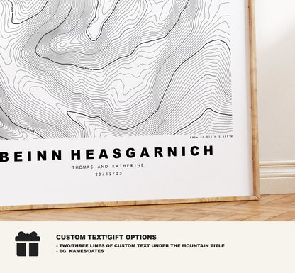 Bienn Heasgarnich Print - Contour Map - Bienn Heasgarnich Poster - Scotland - Topographic Map - Print - Wall Art - Beinn Sheasgarnaich Map